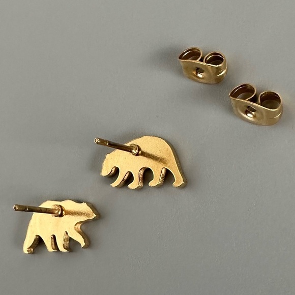Stainless Steel Gold Polar Bear Stud Earrings - Picture 4 of 8